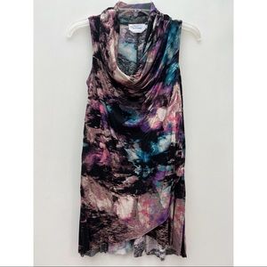 Simply Vera Abstract Print Cowl Neckline Asymmetrical Hem Sleeveless Soft Top
